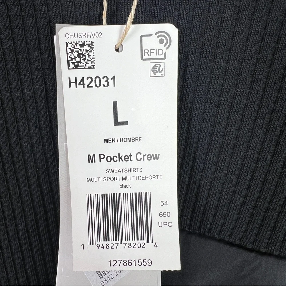 Adidas Black Primegreen M Pocket Crew Sweatshirt Long Sleeve Pullover Men’s SZ L